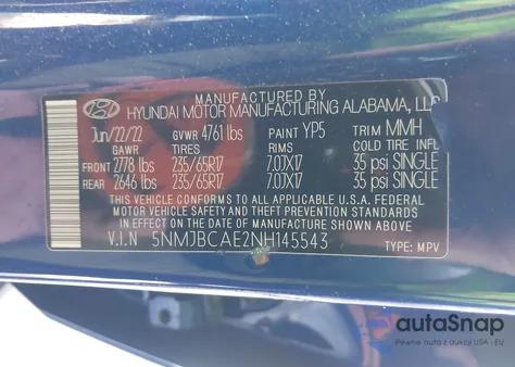 2022 Hyundai Tucson Sel from USA, damaged, VIN 5NMJBCAE2NH145543